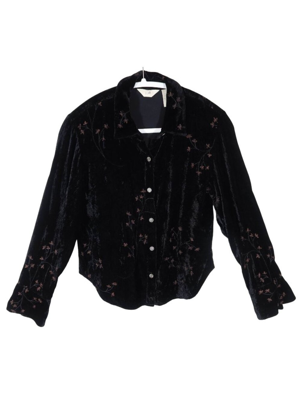 Vintage J JILL Velvet Floral Embroidered Button Up Top Size 6 S Whimsigoth